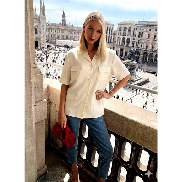 Chaus Silk Jacket Size 16 Vintage Y2K Sand Neutral Short Sleeve Blazer City Chic - Picture 3 of 10